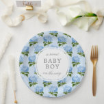 Blauw Hydrangea Patroon Sweet Baby Boy Papieren Bordje<br><div class="desc">Een charmant detail voor elk baby shower,  deze aangepaste papieren borden hebben een  blauw hortensia bloeit en gemakkelijk te personaliseren tekst voor een feestdetail dat de zoete charme van een landelijke cottage affaire heeft.</div>