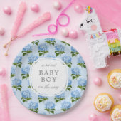Blauw Hydrangea Patroon Sweet Baby Boy Papieren Bordje (Feest)