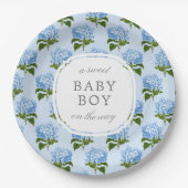 Blauw Hydrangea Patroon Sweet Baby Boy Papieren Bordje (Voorkant)