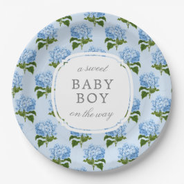 Blauw Hydrangea Patroon Sweet Baby Boy Papieren Bordje