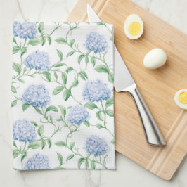 Blauw Hydrangea Patroon Waterverf Bloem Botanisch Theedoek