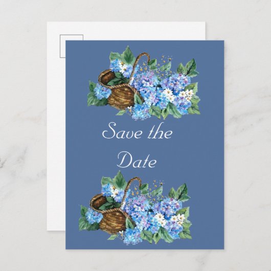 BLAUW HYDRANGEA slaat de datum op Aankondigingskaart (Voorkant / Achterkant)