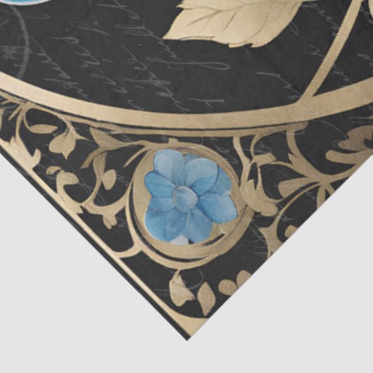 Blauw Hydrangea Vogel Art Nouveau Ephemera Tissuepapier (Detail)