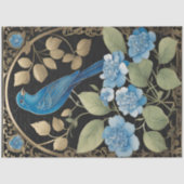  Blauw Hydrangea Vogel Art Nouveau Ephemera Tissuepapier (Voorkant)