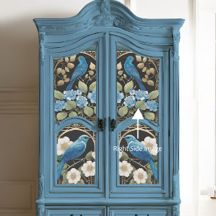 Blauw Hydrangea Vogel Art Nouveau Ephemera Tissuepapier