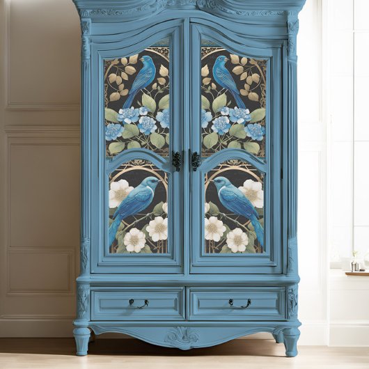  Blauw Hydrangea Vogel Art Nouveau Ephemera Tissuepapier