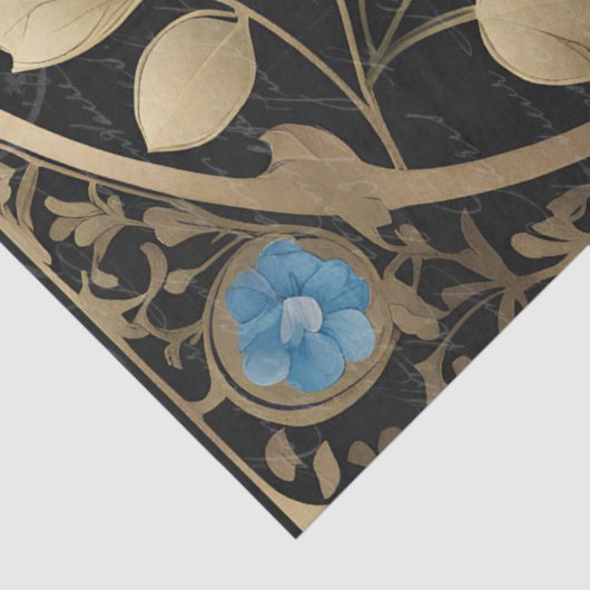  Blauw Hydrangea Vogel Art Nouveau Ephemera Tissuepapier (Detail)