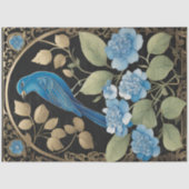  Blauw Hydrangea Vogel Art Nouveau Ephemera Tissuepapier (Voorkant)