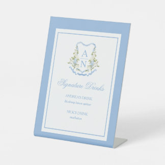 Blauw Hydrangea Wapen Monogram Tafelbarbord Reclamebord Met Voetstuk