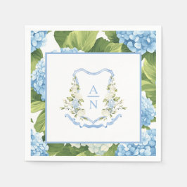 Blauw Hydrangea Wapenschild Monogram Servet