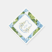 Blauw Hydrangea Wapenschild Monogram Servet (Hoek)