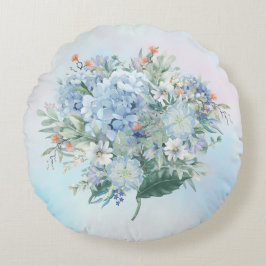 Blauw Hydrangea Waterverf Rond Kussen
