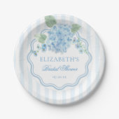 Blauw Hydrangeabloem Elegante Streep Golf Papieren Bordje (Voorkant)