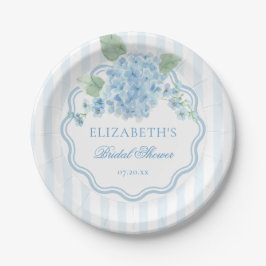 Blauw Hydrangeabloem Elegante Streep Golf Papieren Bordje