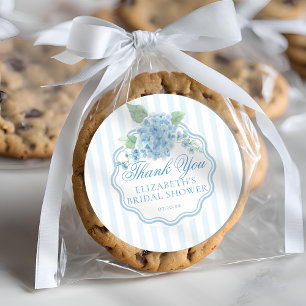 Blauw Hydrangeabloem Streep Bedankt Vintage Ronde Sticker