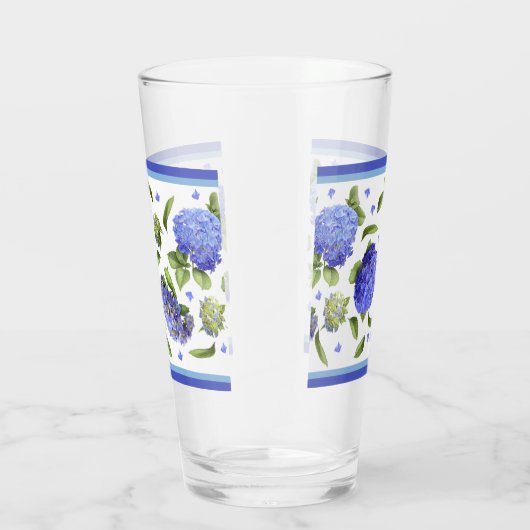 Blauw Hydrangeas BorderPatroon Glas (Rechts)
