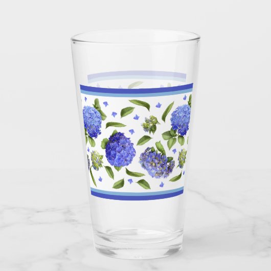Blauw Hydrangeas BorderPatroon Glas (Voorkant)