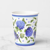 Blauw Hydrangeas Botanische Kunst Patroon Papieren Bekers (Achterkant)