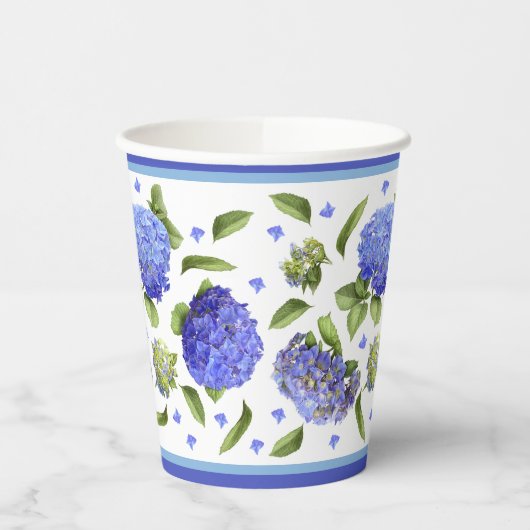 Blauw Hydrangeas Botanische Kunst Patroon Papieren Bekers (Links)
