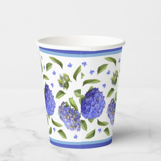 Blauw Hydrangeas Botanische Kunst Patroon Papieren Bekers (Rechts)
