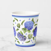 Blauw Hydrangeas Botanische Kunst Patroon Papieren Bekers (Voorkant)
