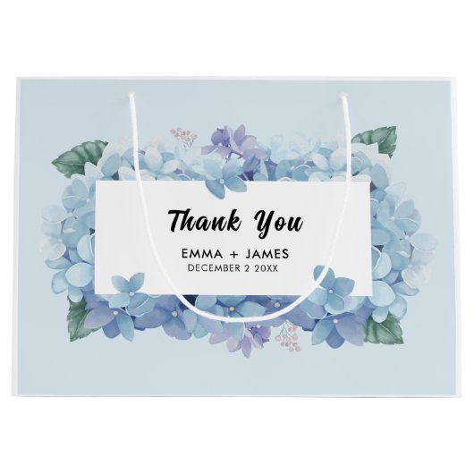 Blauw Hydrangeas Script bruiloft Dank u Groot Cadeauzakje (Voorkant)
