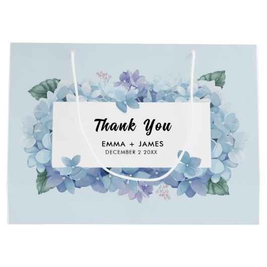 Blauw Hydrangeas Script bruiloft Dank u Groot Cadeauzakje (Achterkant)
