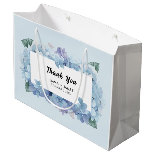  Blauw Hydrangeas Script bruiloft Dank u Groot Cadeauzakje (Achterkant Gekanteld)