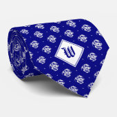 Blauw iconisch draak monogram stropdas (Opgerold)
