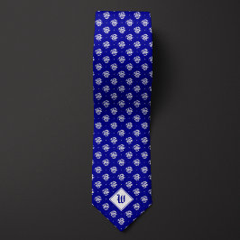 Blauw iconisch draak monogram stropdas