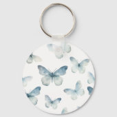 Blauw Ijs Abstracte Vlinders Sleutelhanger (Voorkant)