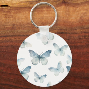 Blauw Ijs Abstracte Vlinders Sleutelhanger