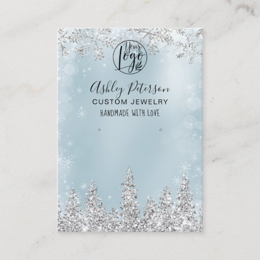Blauw ijs glitter logo sieraden oorbel display visitekaartje (Voorkant)