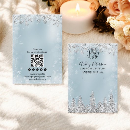 Blauw ijs glitter logo sieraden oorbel display visitekaartje