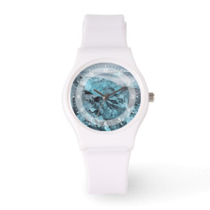 Blauw ijs op strand zeegezicht, IJsland Horloge