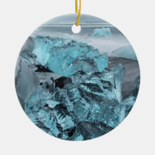 Blauw ijs op strand zeegezicht, IJsland Keramisch Ornament