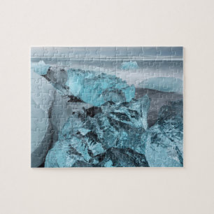 Blauw ijs op strand zeegezicht, IJsland Legpuzzel