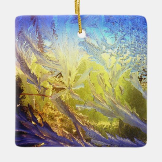 Blauw ijsbladeren keramisch ornament (Voorkant)
