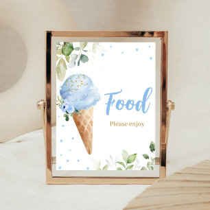 Blauw Ijsje Baby Shower Voedsel Bord Poster