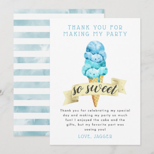 Blauw Ijsje Jongens Verjaardagsfeestje Bedankkaart (Voorkant / Achterkant)