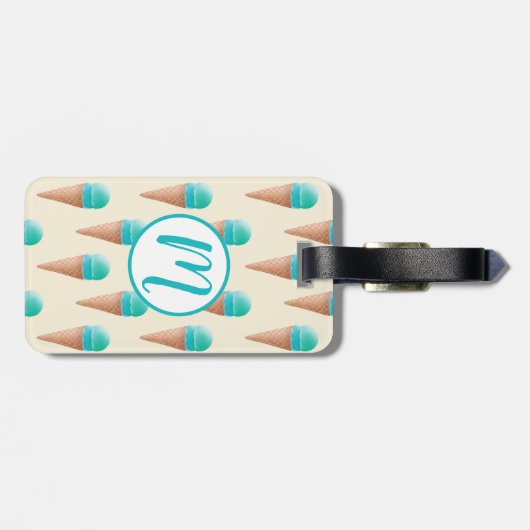 Blauw Ijsje Kegel Patroon, Lichtgeel Bagagelabel (Achterkant horizontaal)