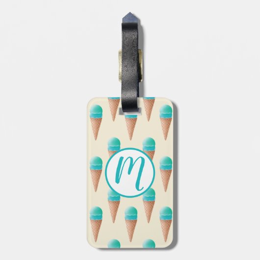 Blauw IJskonenpatroon, lichtgeel Bagagelabel (Achterkant verticaal)