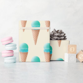 Blauw IJskonenpatroon, lichtgeel Cadeaupapier