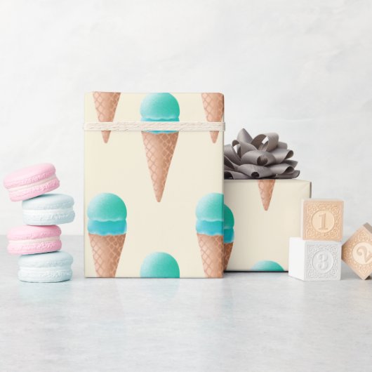 Blauw IJskonenpatroon, lichtgeel Cadeaupapier (Baby Shower)