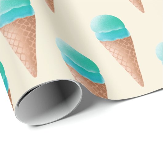 Blauw IJskonenpatroon, lichtgeel Cadeaupapier (Rol Hoek)