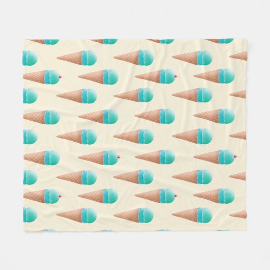 Blauw IJskonenpatroon, lichtgeel Fleece Deken (Voorkant (Horizontaal))
