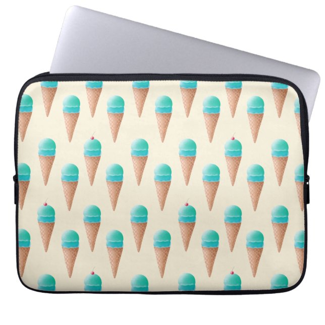 Blauw IJskonenpatroon, lichtgeel Laptop Sleeve (Voorkant)
