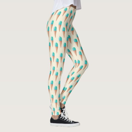 Blauw IJskonenpatroon, lichtgeel Leggings (Rechts)