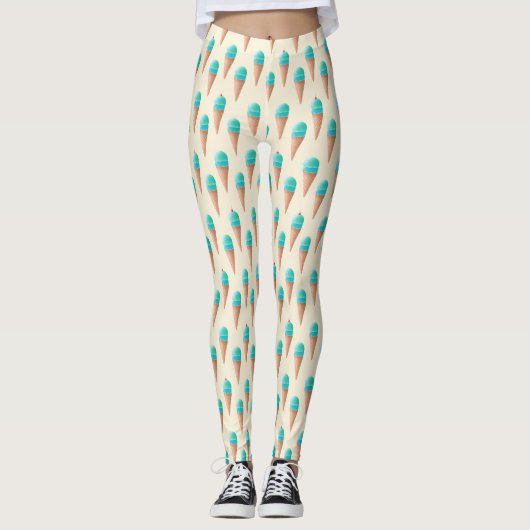 Blauw IJskonenpatroon, lichtgeel Leggings (Voorkant)