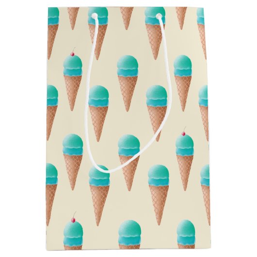 Blauw IJskonenpatroon, lichtgeel Medium Cadeauzakje (Voorkant)